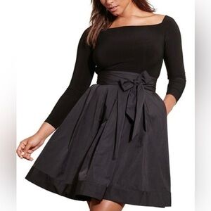 Lauren Ralph Lauren Black Taffeta Fit and Flare Dress